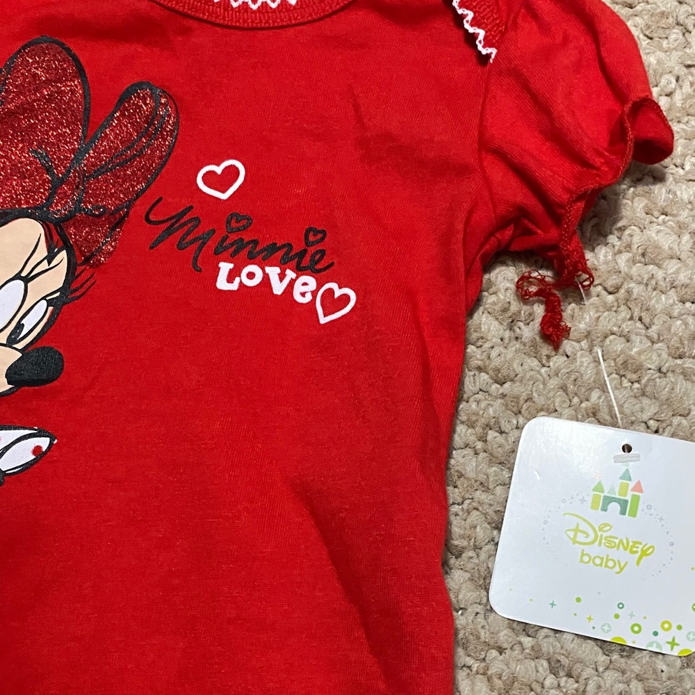 Disney baby NWT Minnie Mouse one piece red shorts outfit girl size 3mo - 6mo - Picture 4 of 14
